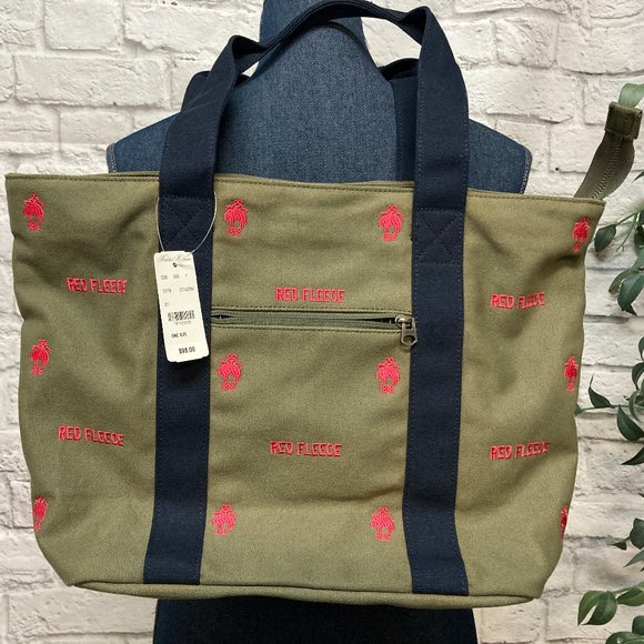 Brooks Brothers Red Fleece Tote Bag - Green Cotton NWT - Picture 1 of 3